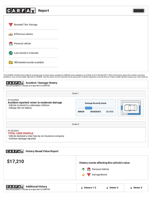 A CARFAX vehicle history report
