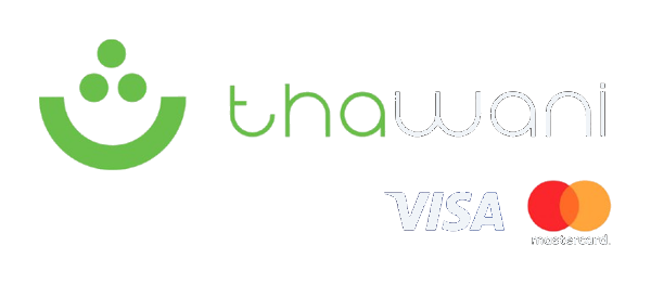 Payments accepted through Thawani, with the Visa and Mastercard marks